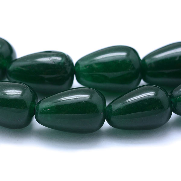 Jade teardrops, full strand, dark green, 10x7mm, 32pcs.