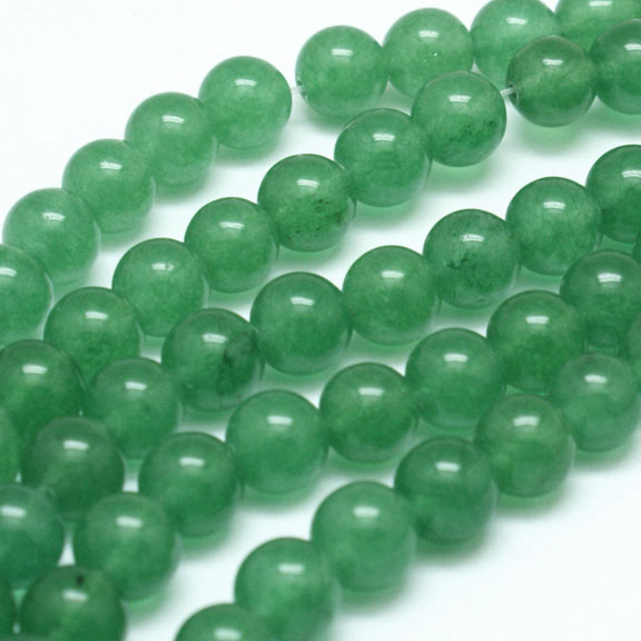 Jade bead, dyed, aventurine green, round, 10mm, 6 pcs
