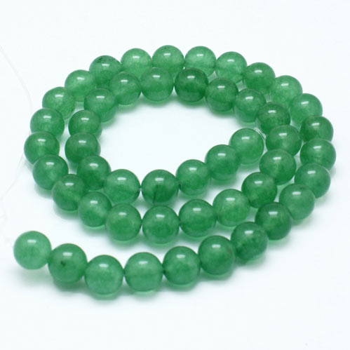 Jade bead, dyed, aventurine green, round, 10mm, 6 pcs