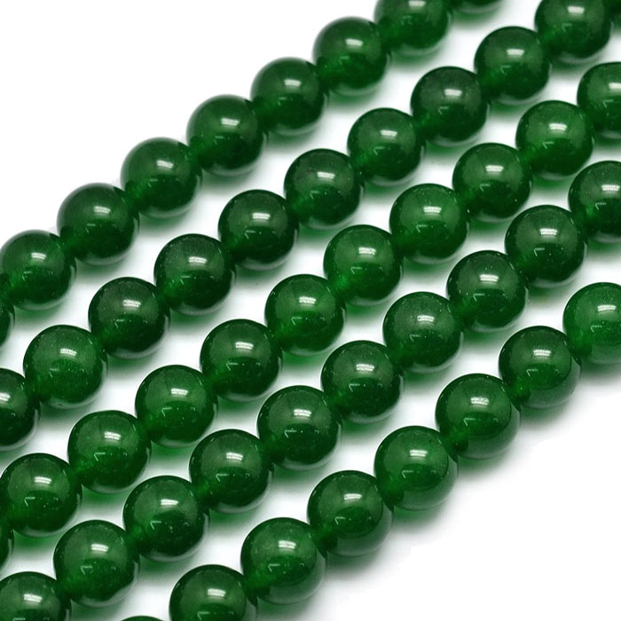 Jade bead, dyed, deep darkgreen, round, 10mm, 6pcs.