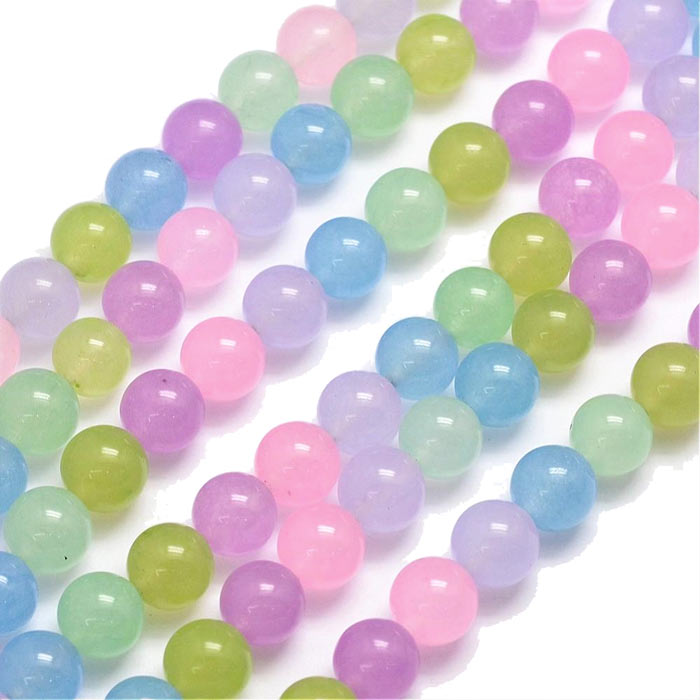 Jade bead, whole strand, mixed light colors, round, 8mm, 46pcs.