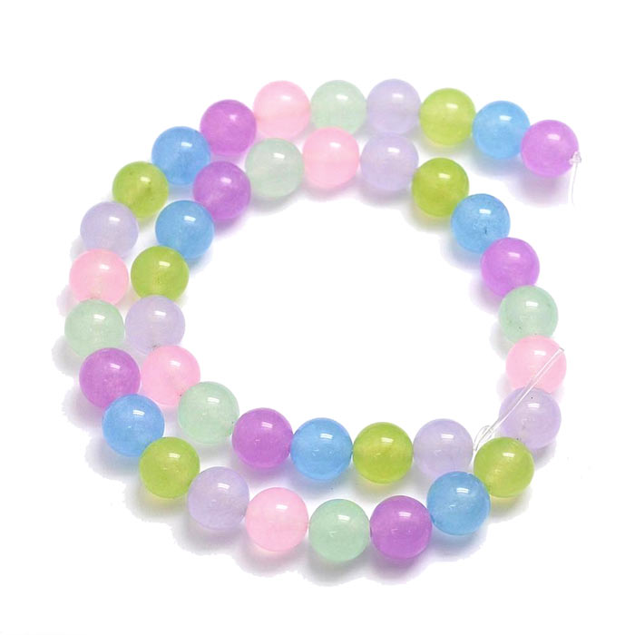 Jade bead, whole strand, mixed light colors, round, 8mm, 46pcs.
