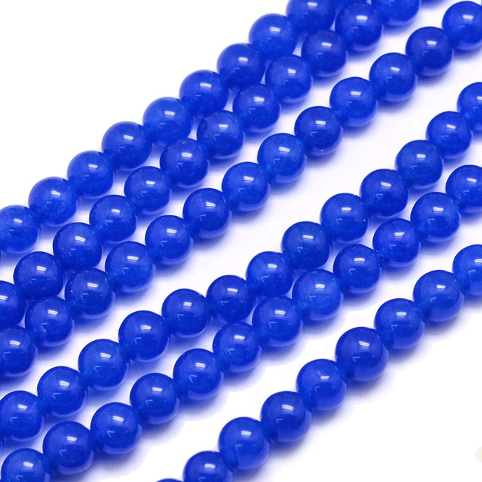 Jade bead, cobalt blue, round, 8mm, ca. 6pcs.