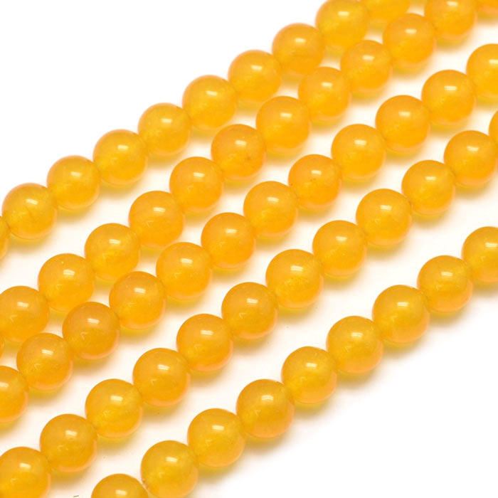 Jade bead, yellow-orange, round, 8mm, 6pcs.