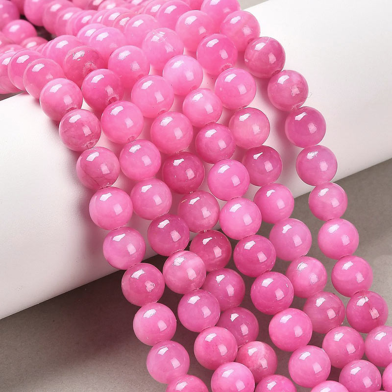 Candy jade, dark pink, round, 8mm, 6pcs.