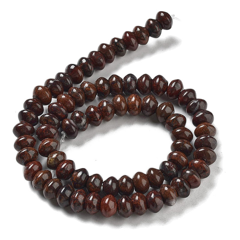 Jasper, dark brown, roundel-shaped, full strand, appx. 8x5mm, appx. 78 pcs.