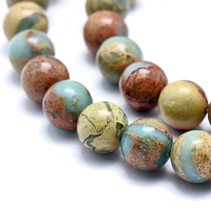 Aqua Terra Jasper, entire strand of beads, green, yellow brown colors, round, 10mm, 39pcs