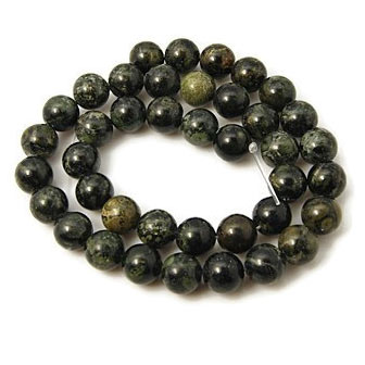 Kambara jasper, round bead, green marbled, 10mm. 6pcs.