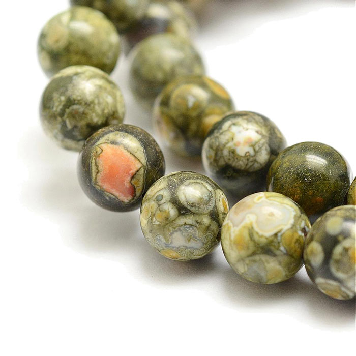 Rhyolite Jasper, round bead, green marbled, A-grade, 10mm, 6 pcs