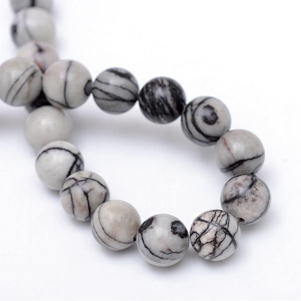 Zebra jasper, round, grey marbled, diameter 4mm, 10pcs
