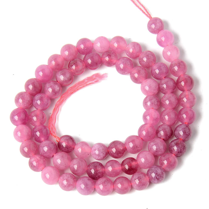 Calcedony, full strand, dyed, pink, round bead, 6mm, 65pcs.
