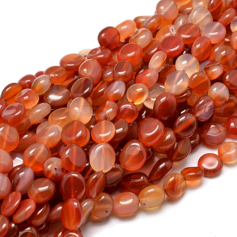 Carnelian, polished nuggets, red-brown, appx. 8-9x5-6 mm, 6 pcs