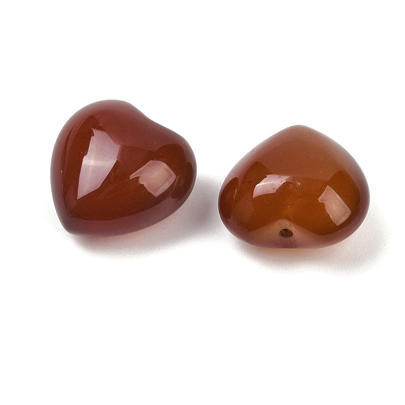 Carnelian heart, half-drilled, dark reddish brown, 15x15x9 mm, 2 pcs