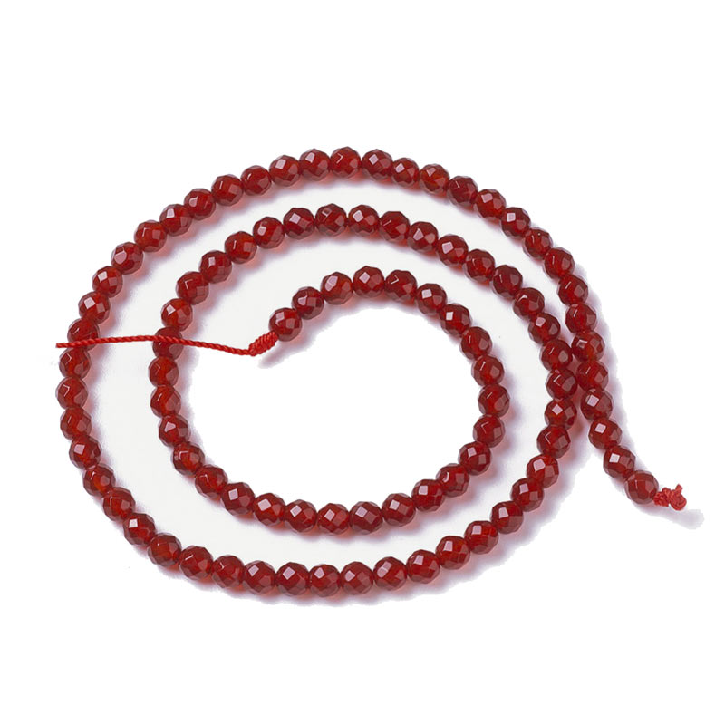 Carnelian, full strand, round, facetted bead, red brownish, 3mm, ca. 120pcs