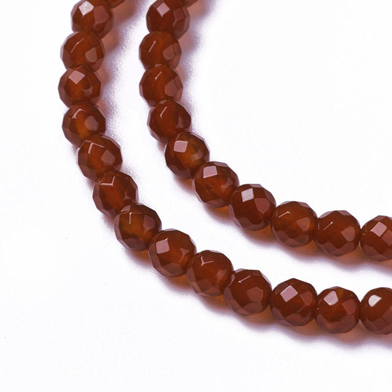 Carnelian, round, facetted bead, red brownish, 3mm, 20 pcs