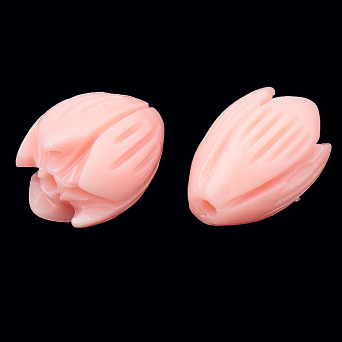 Synthetic coral bead, pink, flower bud, 11.5x8.5 mm, hole 1 mm, 4 pieces.