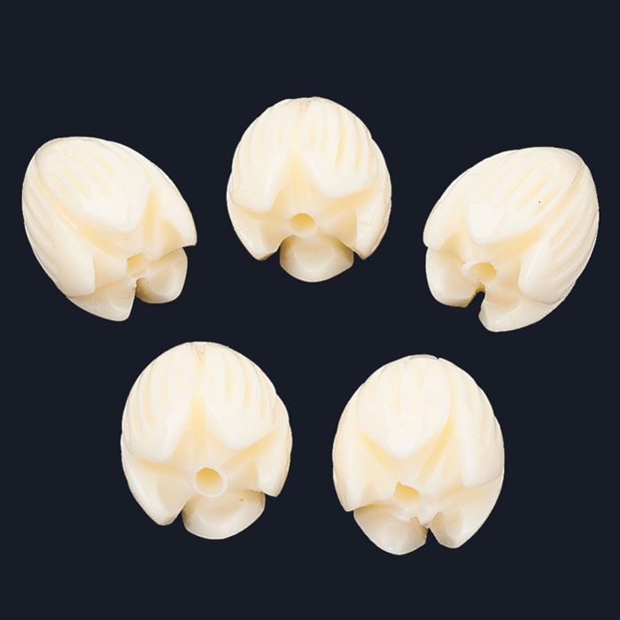 Synthetic coral bead, off-white, flower bud, 11.5x8.5 mm, hole 1 mm, 4 pieces.