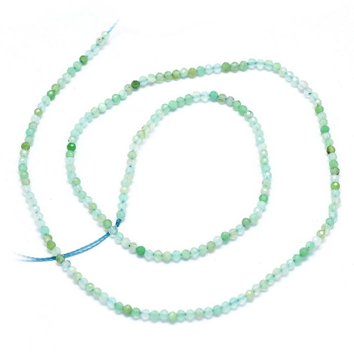 Chrysoprase, whole strand, light green, round, facetted, 2 mm, appx 180pcs