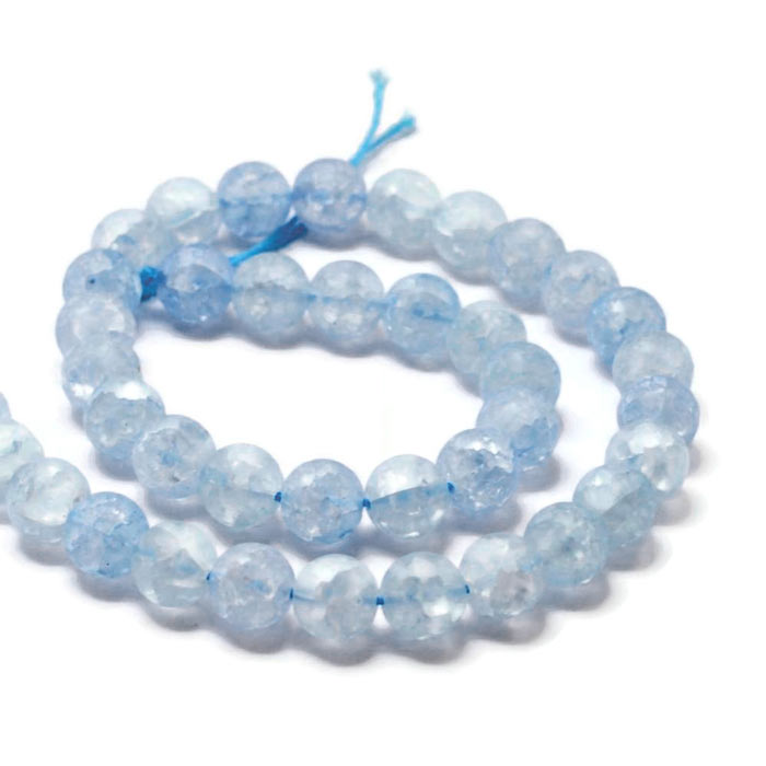Crackle crystal, whole strand, frosted, round, light blue, 8 mm, approx. 48 pcs