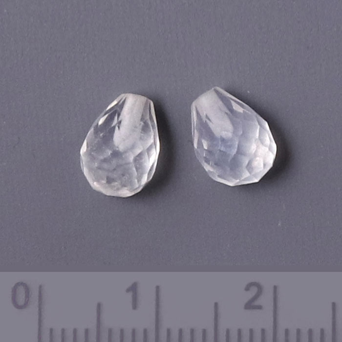 Snow-Quartz, teardrop, half drilled, closely faceted, milky white, 8x6mm, 1pc