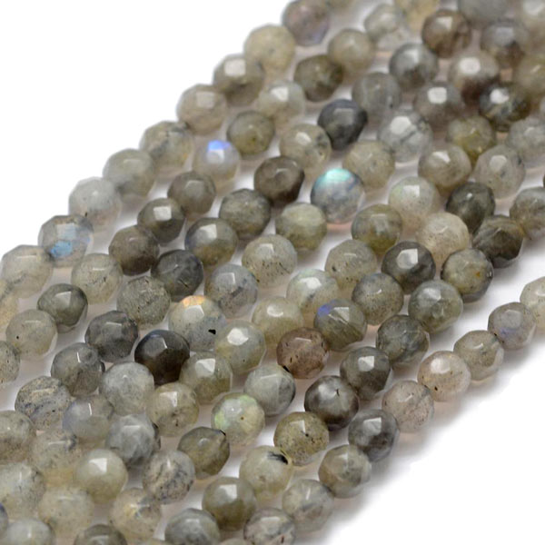 Labradorite, faceted, round bead, greyish green, 4 mm, 10 pcs