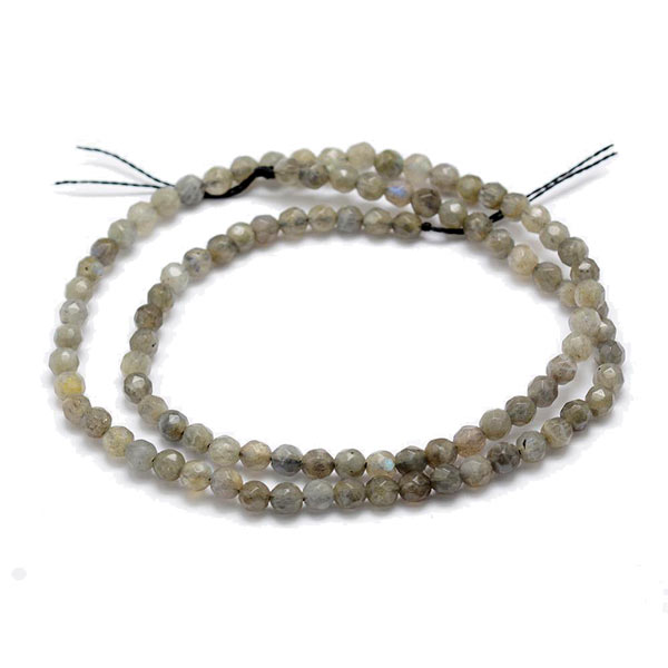 Labradorite, faceted, round bead, greyish green, 4 mm, 10 pcs