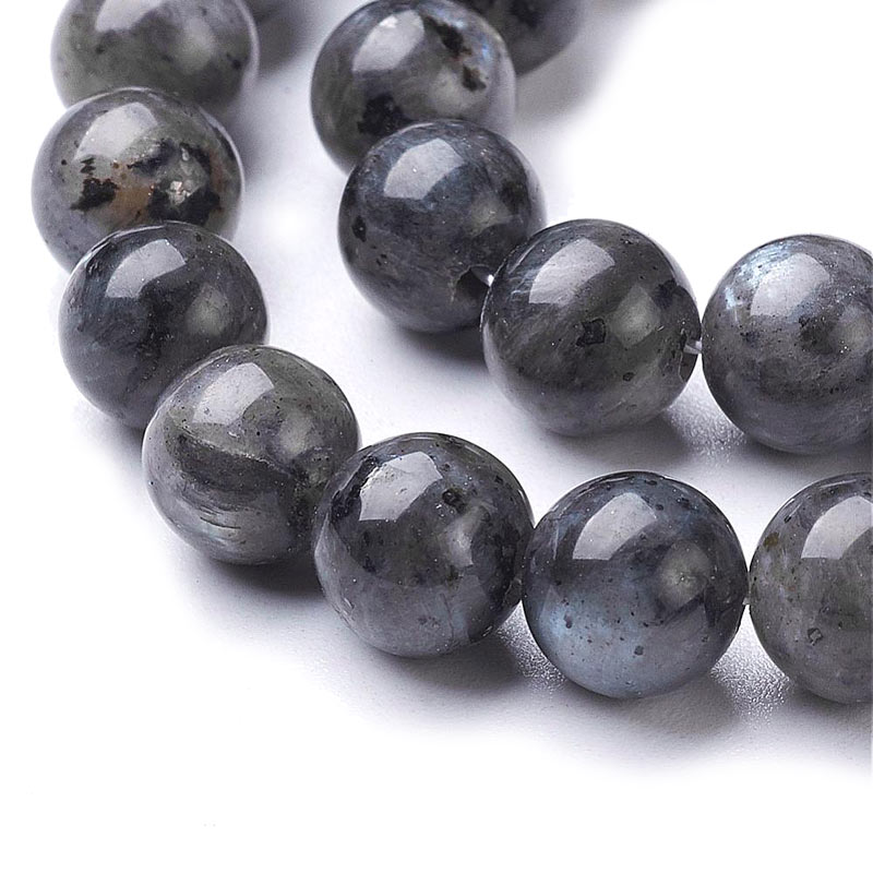 Larvikite, round bead, greyish marbled, 8mm, 6pcs.