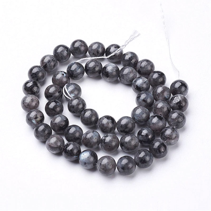Entire strand of beads, larvikite, round greyish marbled bead, 8mm, 48pcs.