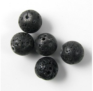 Lava bead, black, round, 10mm, 6pcs.