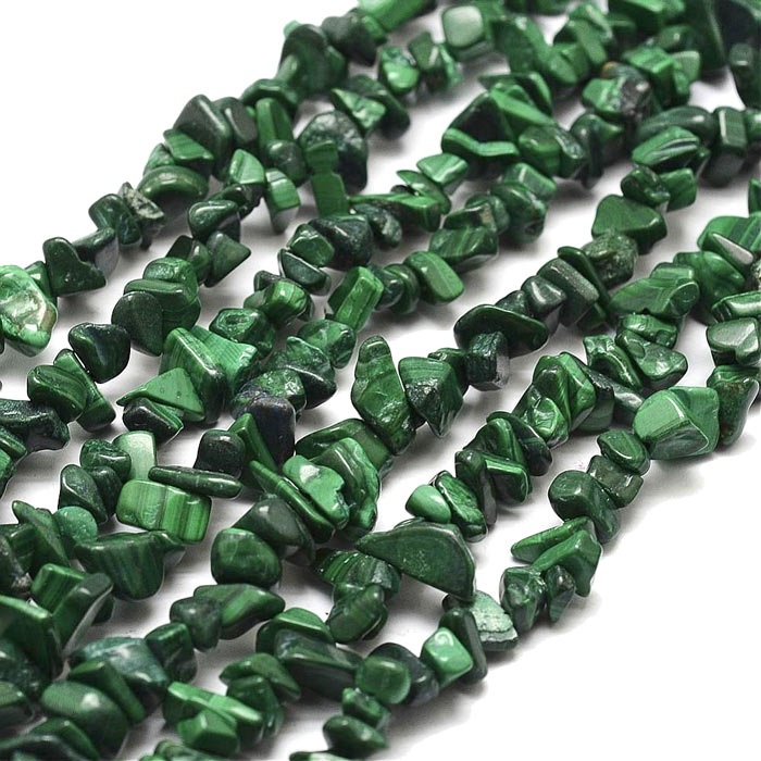 Malachite, full strand, small nuggets, green striped, ca. 8x4x2 mm, ca. 230 pcs.