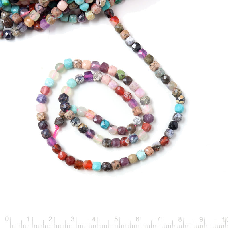 Stone mix, semi-precious stone, cubic beads, faceted, 4.5x4.5 mm, 20 pcs