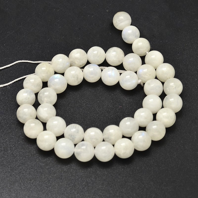 Moonstone, round, shiny, milky white alternating, 10 mm, approx. 6 pcs.