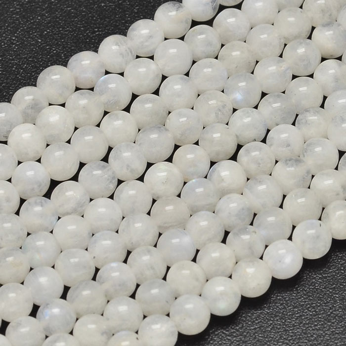 Moonstone, round beads, milky white, diameter 6mm, 10pcs