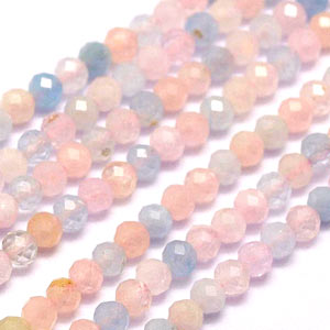 Morganite beads, entire strand, natural pink colors, faceted, round, 2-2,5mm, 180pcs