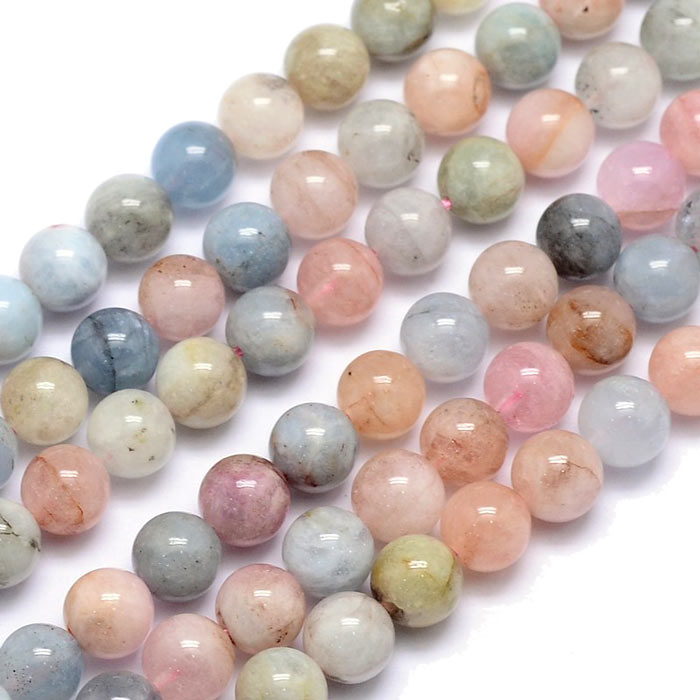 Morganite beads, entire strand, natural pastel-colored, round, 8mm, ca. 47pcs