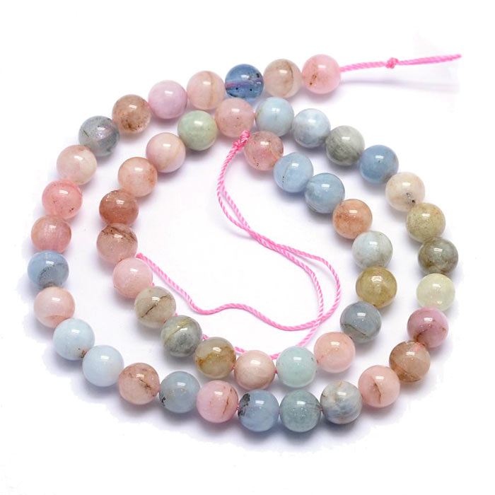 Morganite beads, entire strand, natural pastel-colored, round, 8mm, ca. 47pcs