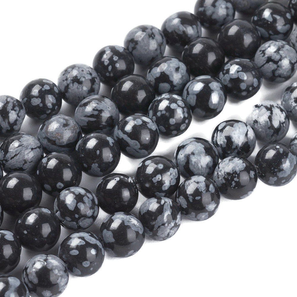 Snowflake Obsidian beads, round, black and grey spottet, 6 mm, 10pcs