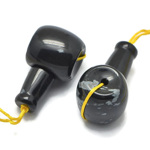 Obsidian guru bead, 3-hole, black, 21 mm, 1pc.