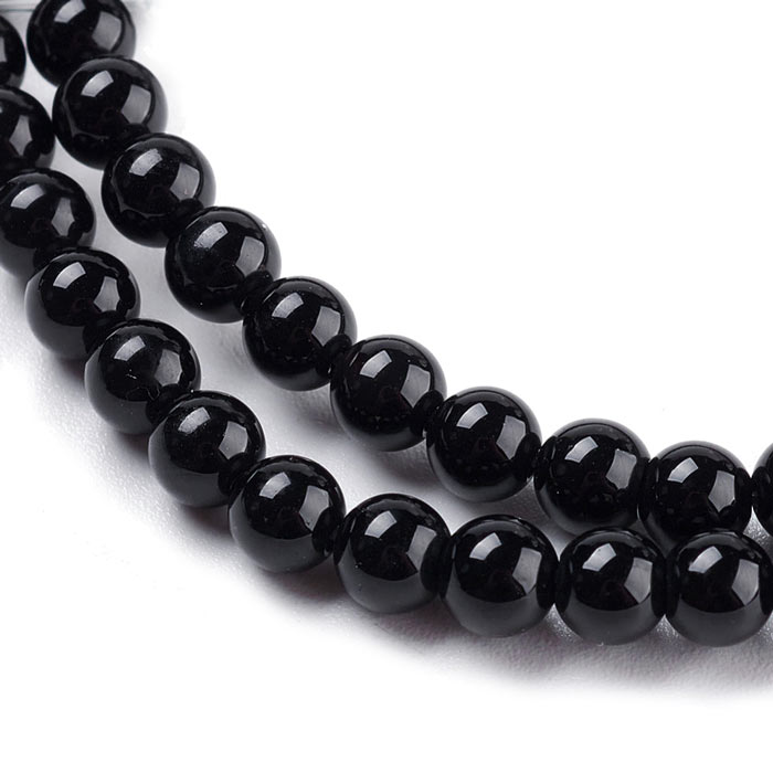 Onyx bead, entire strand of beads, black, round, 4mm, ca. 95pcs.