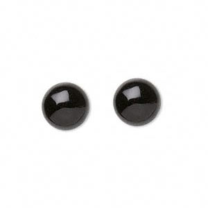 Onyx cabochon (flat back), black, round, 8mm, 2pc.