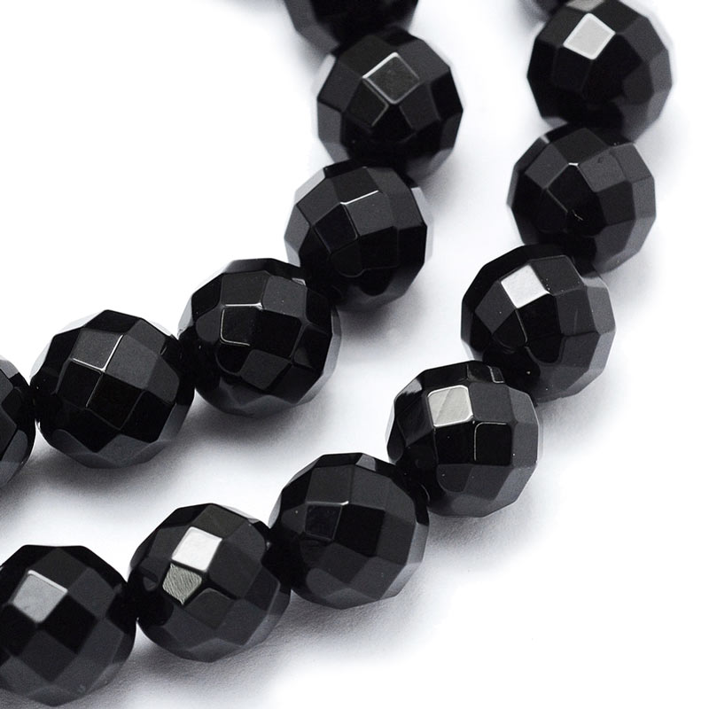 Onyx bead, black, facetted, round, 4mm, 20pcs.