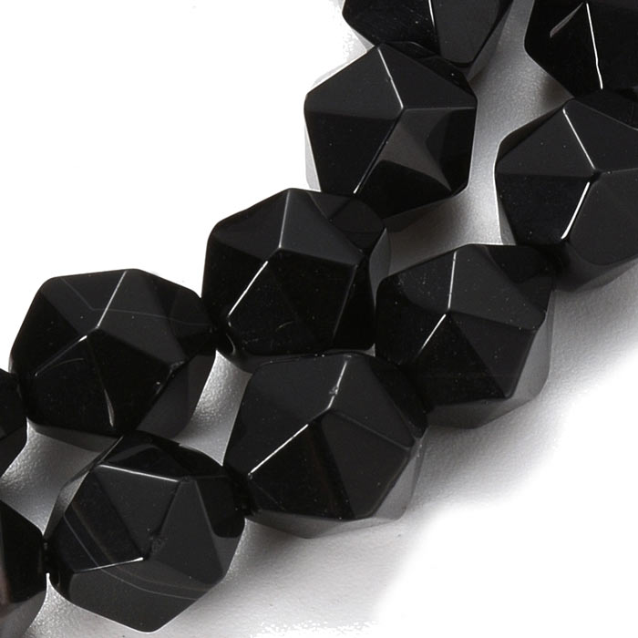 Onyx bead, black, faceted nugget, approx. 9x8x7 mm, 6 pcs