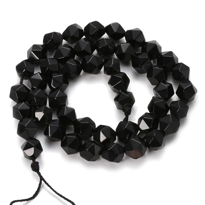 Onyx bead, black, faceted nugget, approx. 9x8x7 mm, 6 pcs