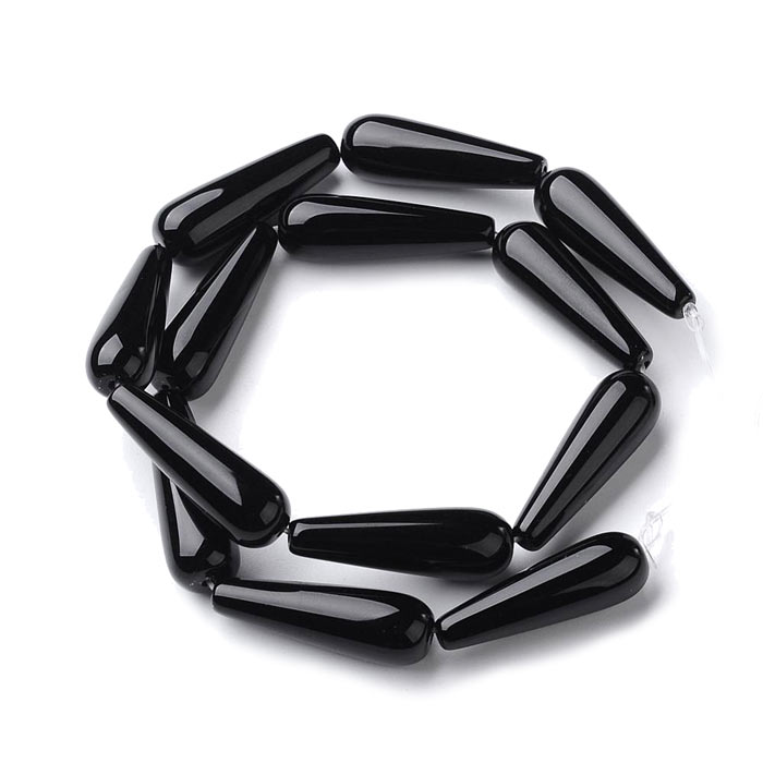 Onyx teardrop, full strand, black, long, 30x10x5mm, 13pcs.