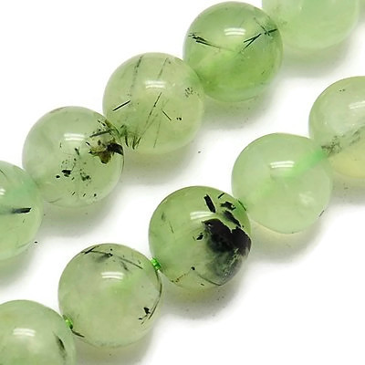 Prehnite beads, clear light green with black stripes, round, 8mm, 6 pcs