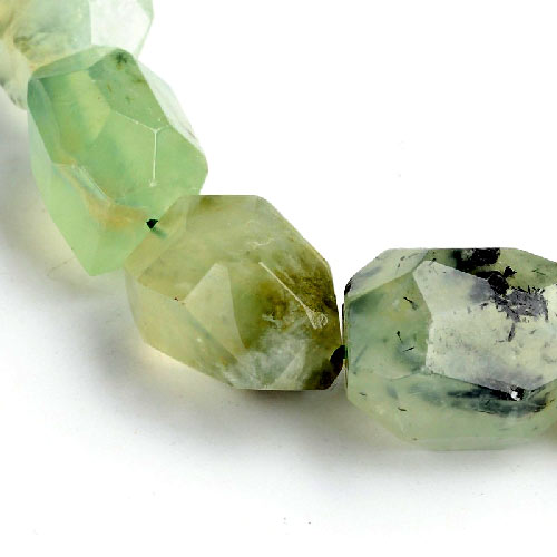 Prehnite, faceted nugget beads, ca. 18x14x14mm, 4pcs.