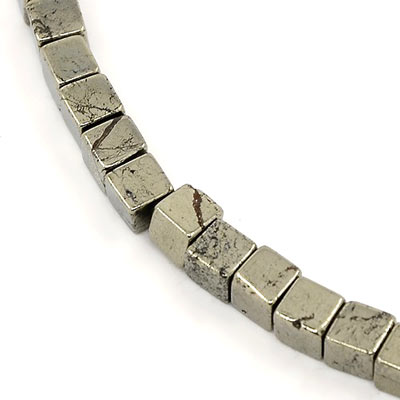 Pyrite, cube bead, dark khaki, 4mm, 6pcs.