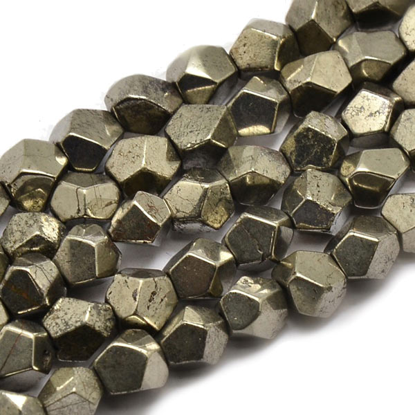 Pyrite, unevenly facetted bead, 7x7x7mm, 10pcs.