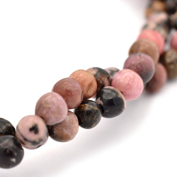 Rhodonite, entire strand, rose and black, round bead, 4mm, 95pcs.