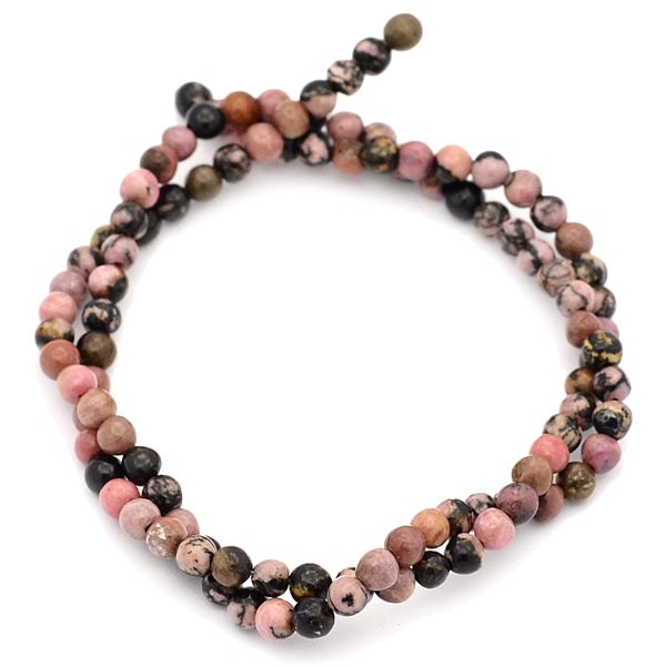 Rhodonite, entire strand, rose and black, round bead, 4mm, 95pcs.